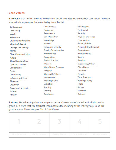 Core Values - Examples, PDF | Examples