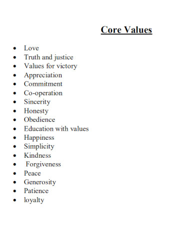 core values in sample pdf