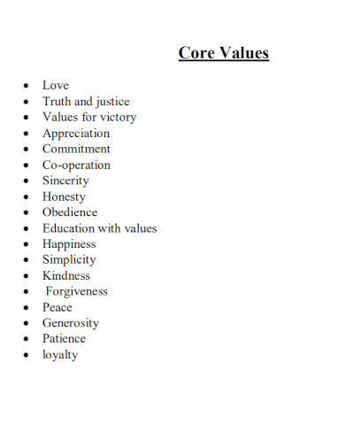 Core Values - Examples, PDF | Examples