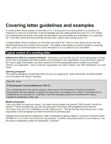 covering letter guidelines and examples