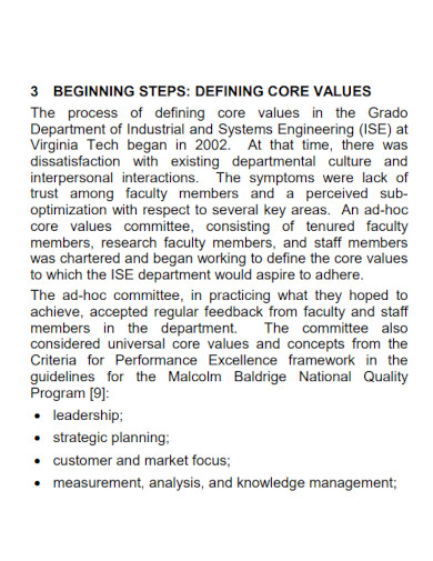 defining core values