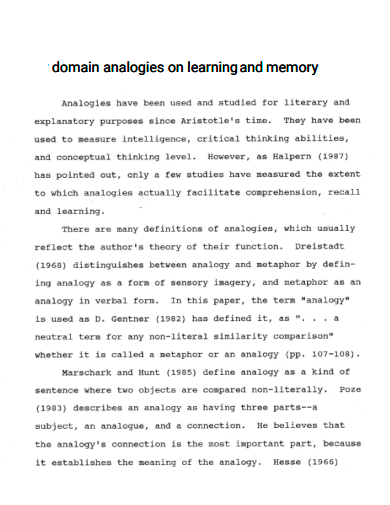 domain analogies on learning and memory