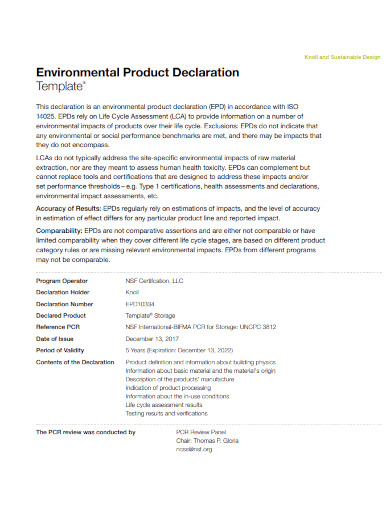 environmental product declaration template