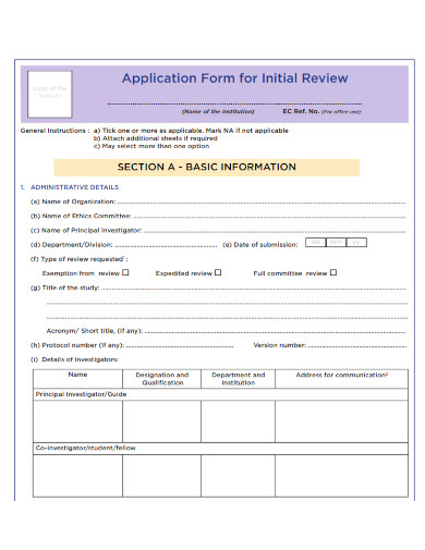 ethical application form for initial review
