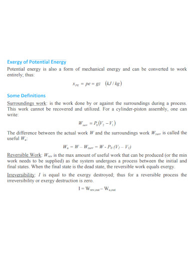 exergy of potential energy