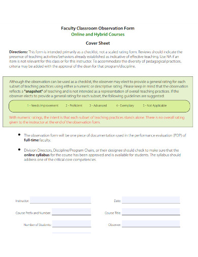faculty classroom observation form