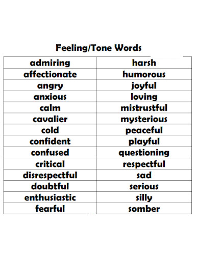 feeling tone words