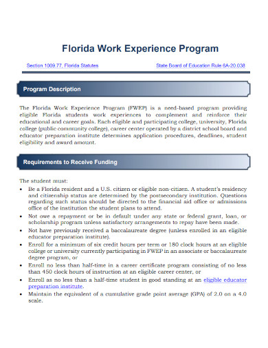 florida work experience program