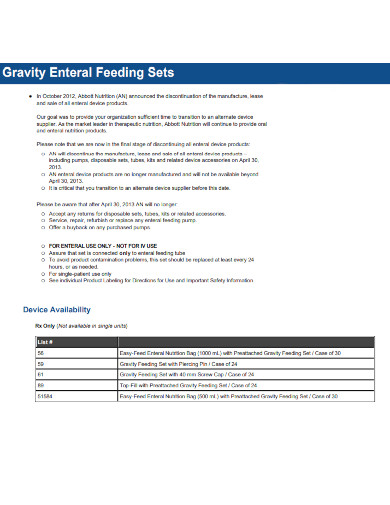 gravity enteral feeding sets 