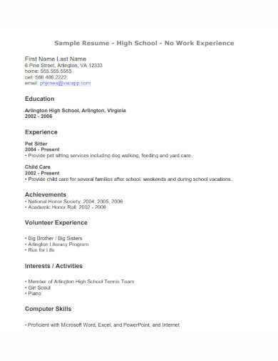 high school perfect resume