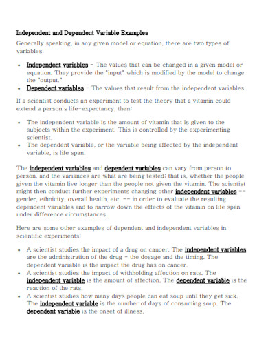 Independent Variable - Examples, PDF | Examples