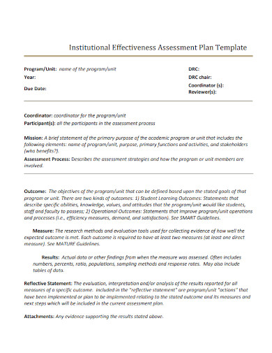 institutional effectiveness assessment plan template