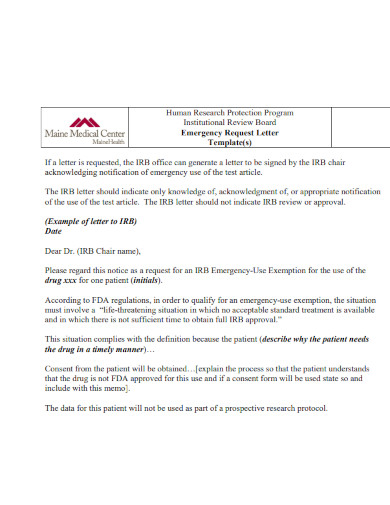 institutional emergency request letter template