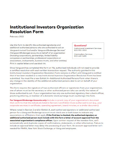 institutional investors organization resolution form