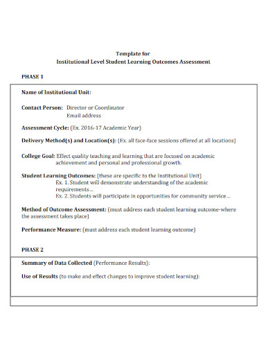 institutional student learning assessment template