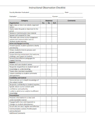 instructional observation checklist