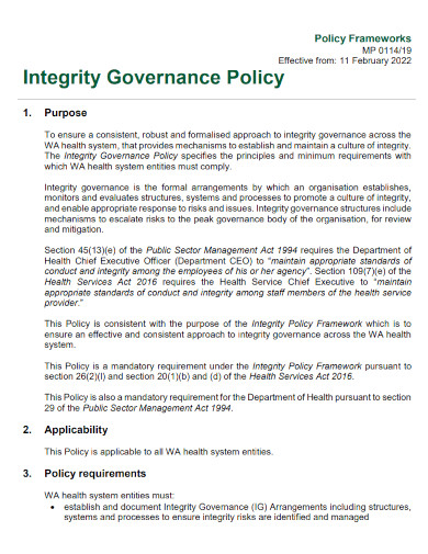 integrity governance policy