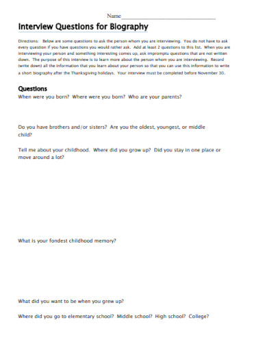 interview questions for biography