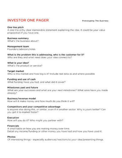 investor one pager