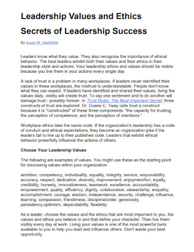 leadership values and ethics