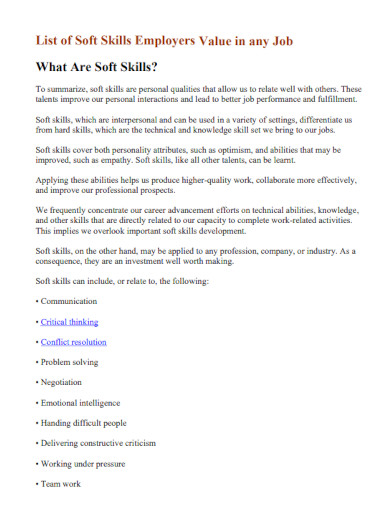 list of soft skills employers