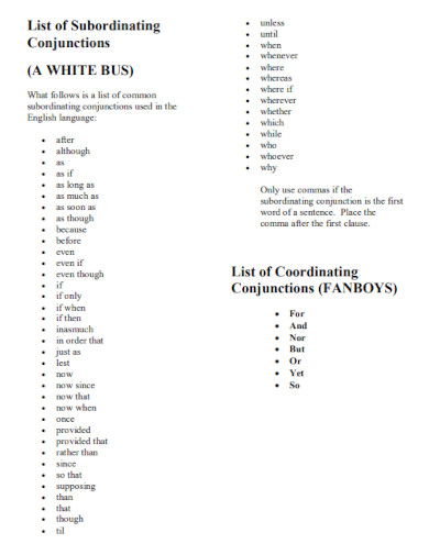 list of subordinating conjunctions