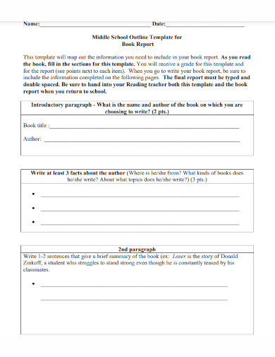 middle school outline for book report template 
