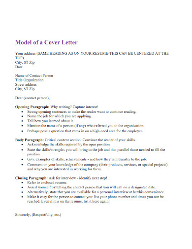 model of a cover letter