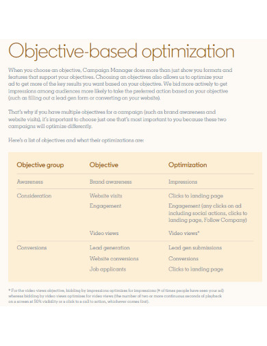 objective based optimization