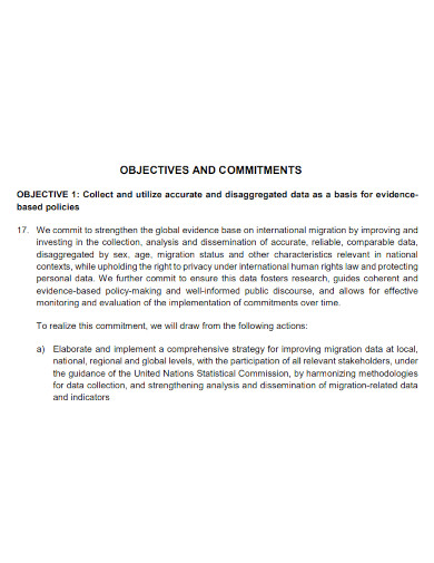 objectives and commitments