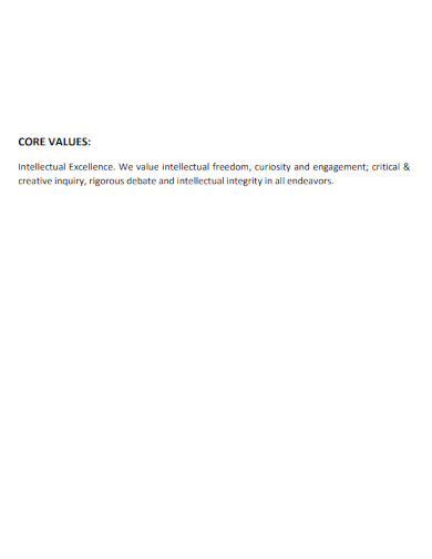 one page core values