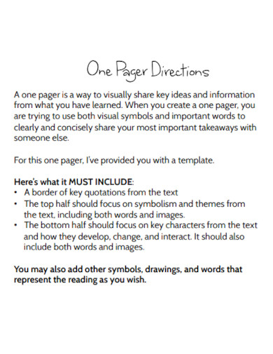 one pager directions