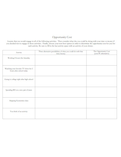opportunity cost worksheet