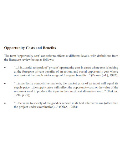 opportunity cost and benefits