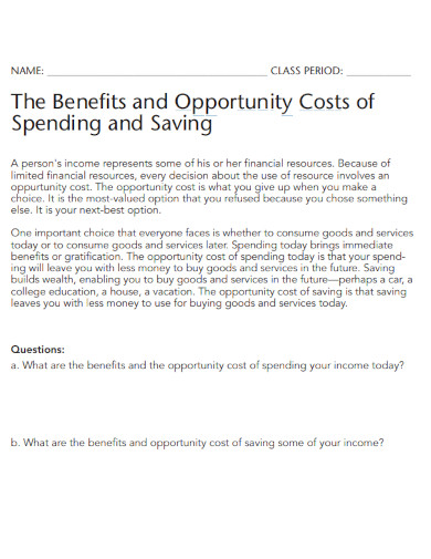opportunity cost of spending and saving