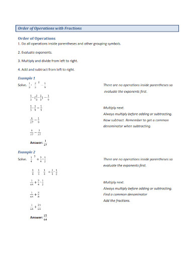 order of operations with fractions