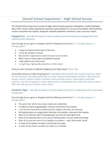 overall school experience survey questions