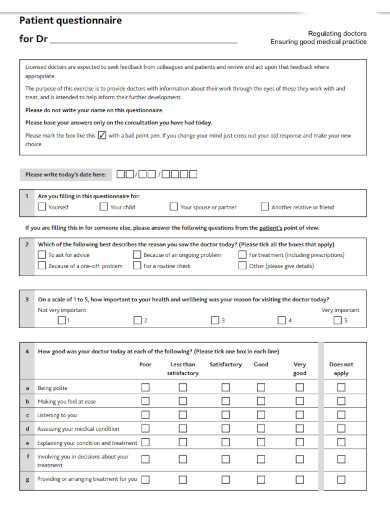 patient survey questionnaire