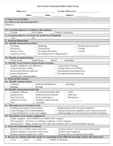 Peer to Peer Classroom Observation Form