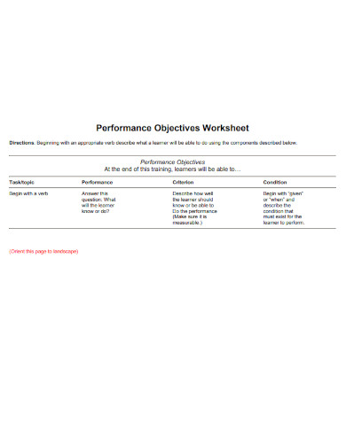 performance objectives worksheet