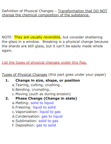 physical change format