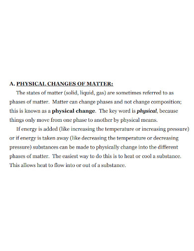 physical changes of matter
