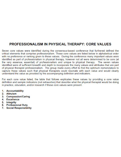physical therapy core values