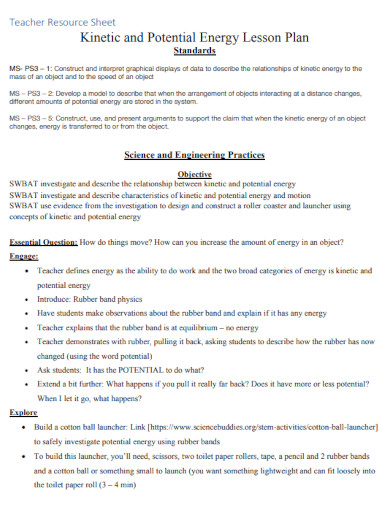 potential energy lesson plan