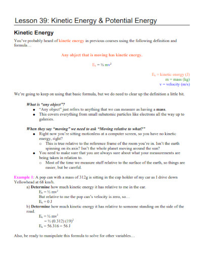 potential energy lesson