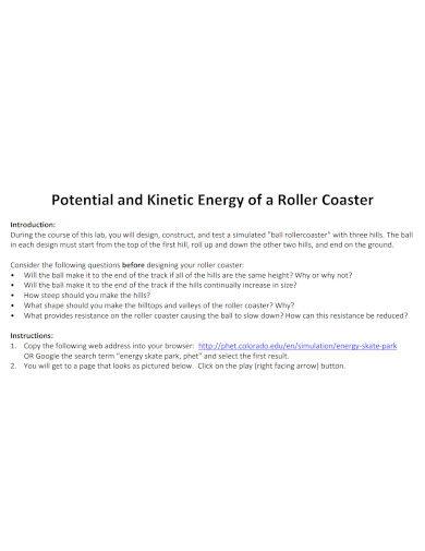 potential energy in roller coaster