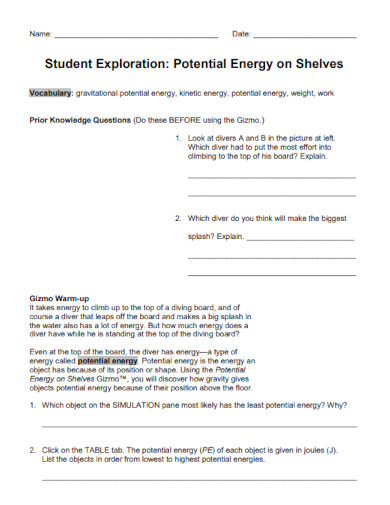 potential energy on shelves