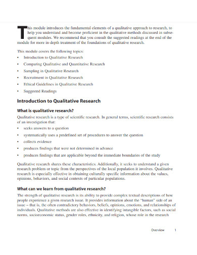 qualitative research methods course outline