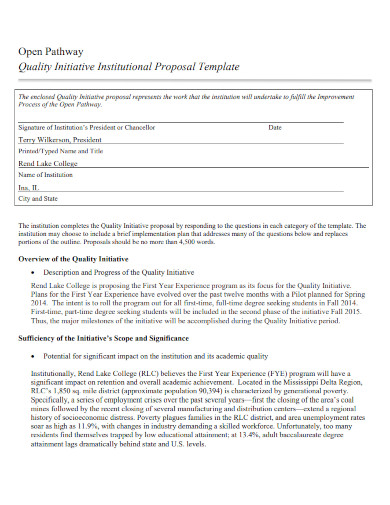 quality initiative institutional proposal template