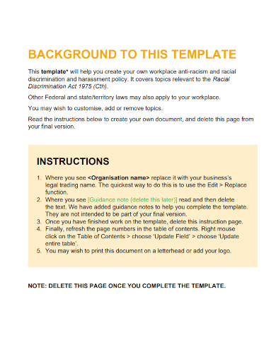 racial discrimination policy template 